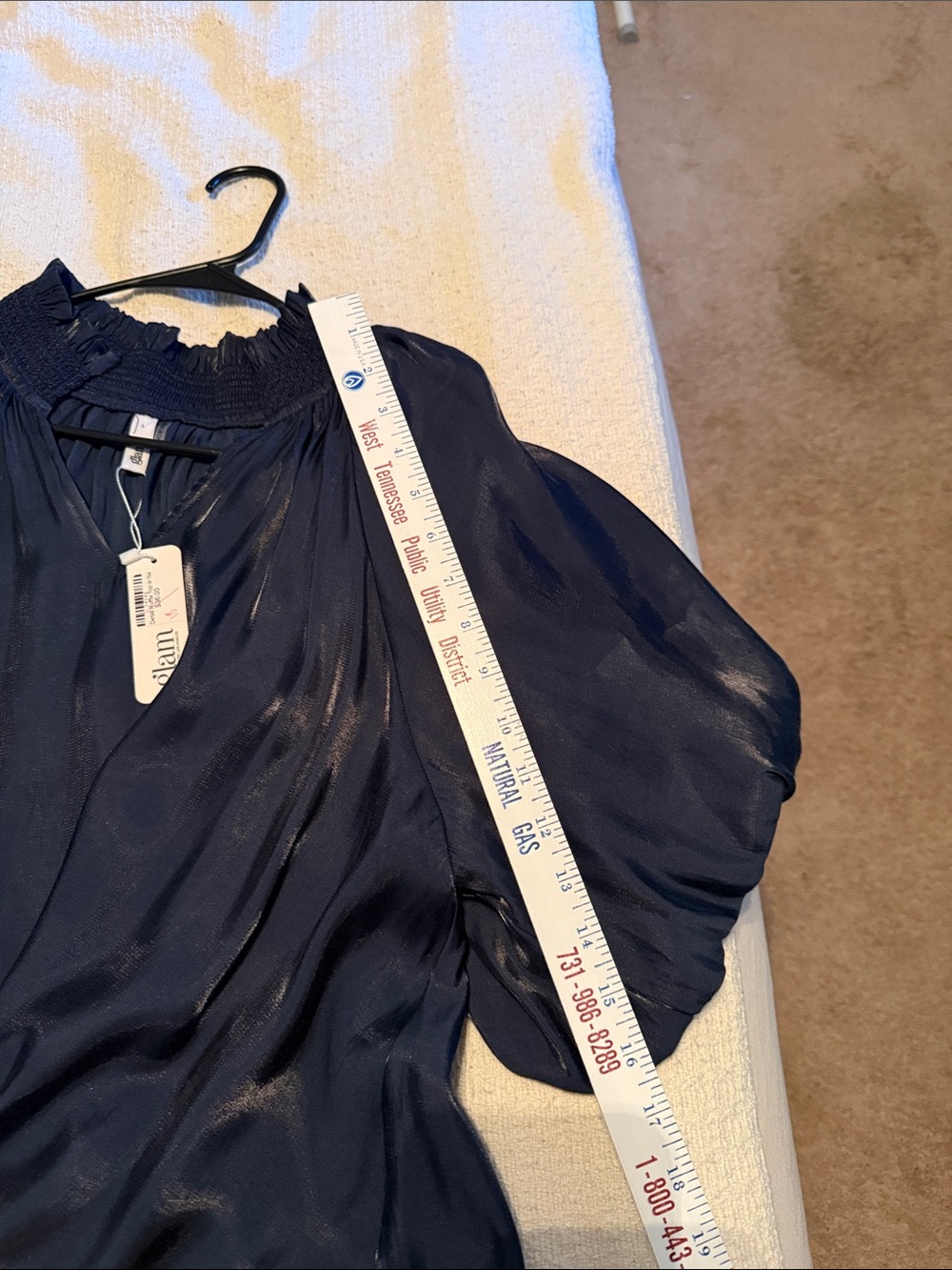 glam Navy V-Neck Puff Sleeve Blouse NWT - Picture 7 of 7